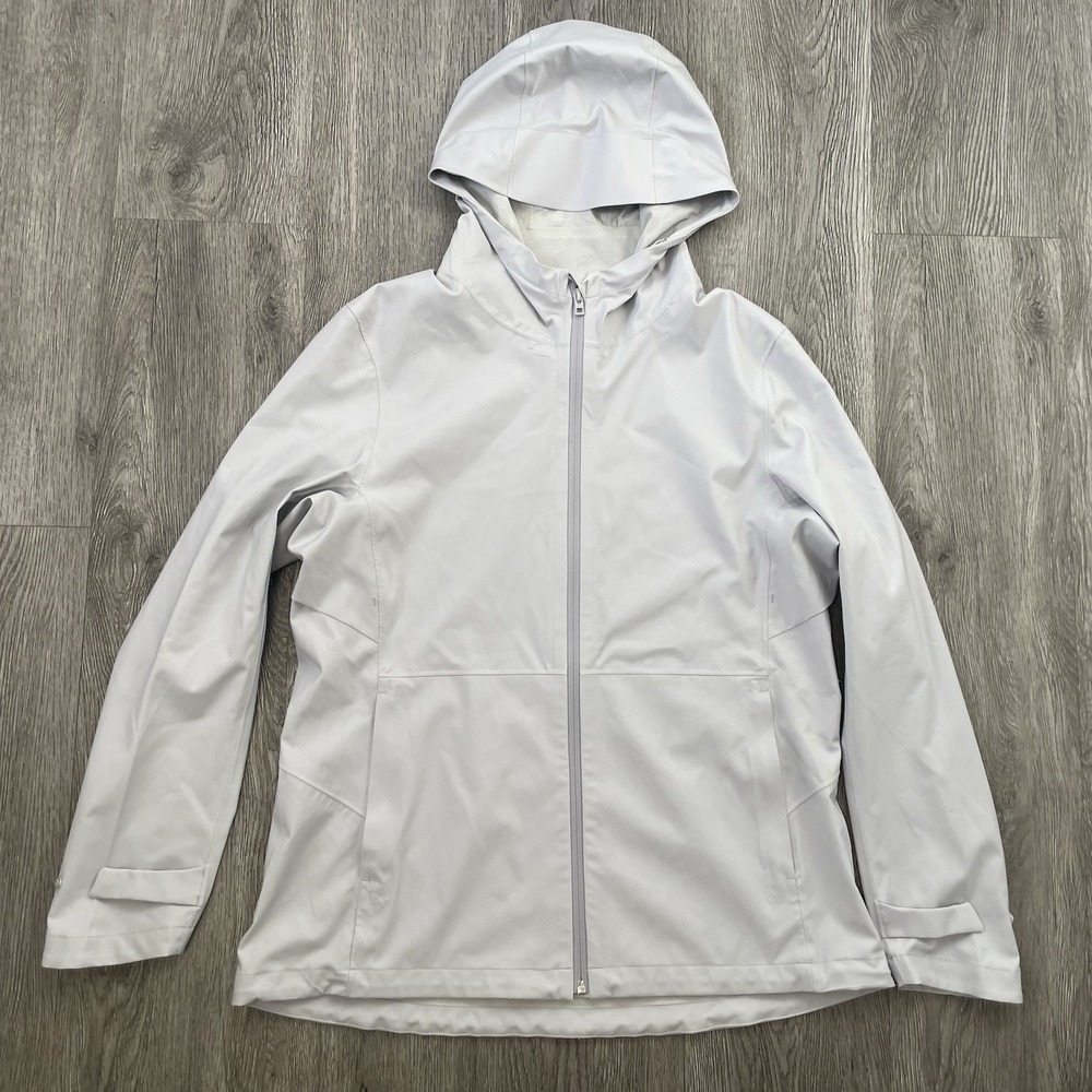 Uniqlo Jacket Womens Large Gray Windbreaker Hood Full Zip Softshell Rain Running